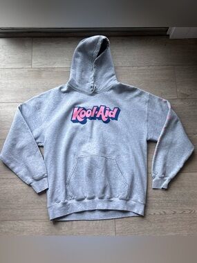 Kool-Aid Sharkleberry Fin Hoodie Large Gray Graphic Sweatshirt Retro Cartoon